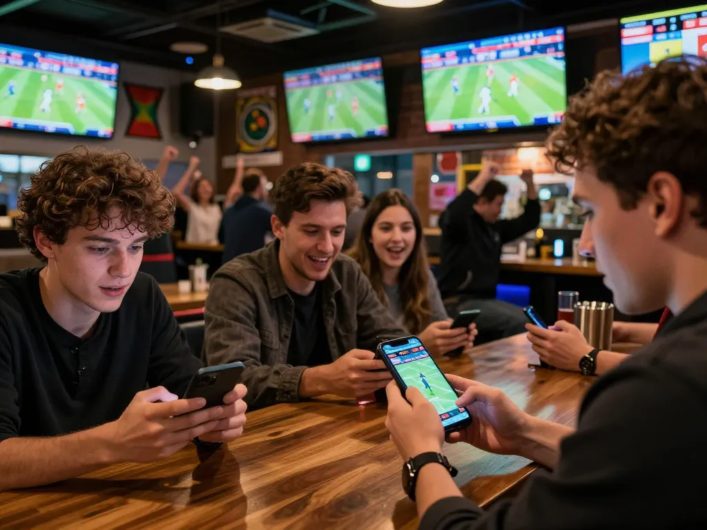 Sports betting enthusiasts engaging with VU88 app while celebrating live game moments