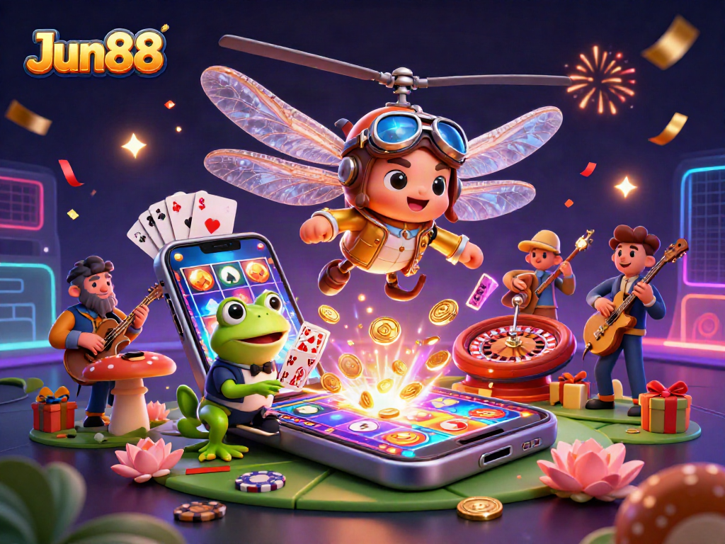 Experience the thrilling casino action at Jun88 with vivid characters and dynamic gaming elements.