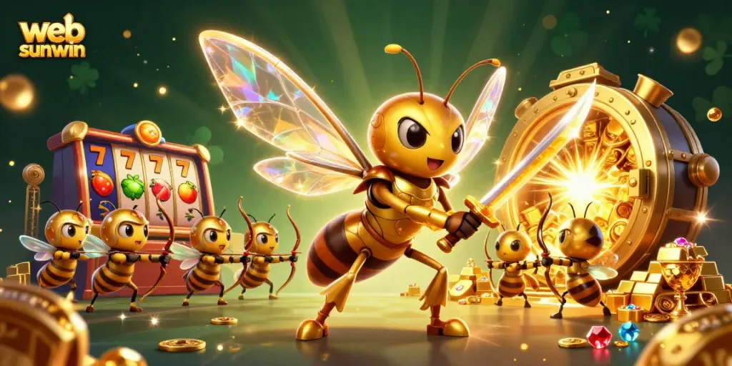 Engage with web sunwin's thrilling casino atmosphere featuring dynamic slot reels and vibrant characters.