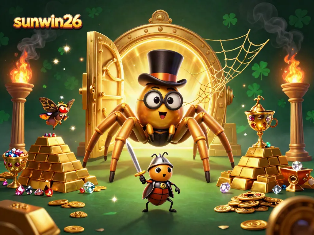 Spin the reels with sunwin26’s dazzling golden treasures in a vibrant casino scene.
