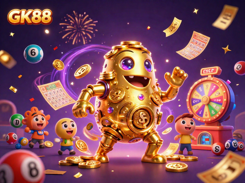 Experience fun gaming activities at GK88 with vibrant animations and golden characters representing excitement.