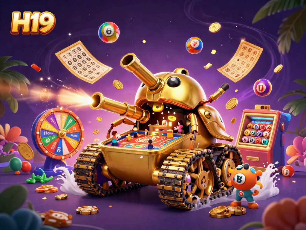 Experience thrilling games at H19's captivating casino world with confetti and exciting prizes.