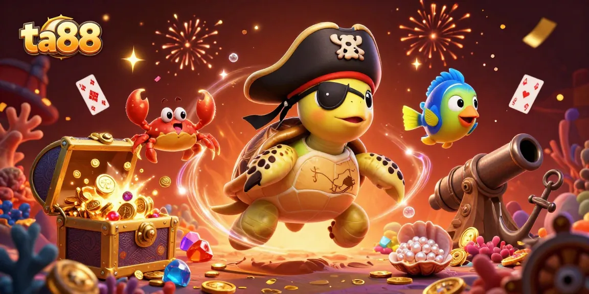 Engage with ta88 online gaming as a pirate turtle navigates a treasure-filled underwater realm.
