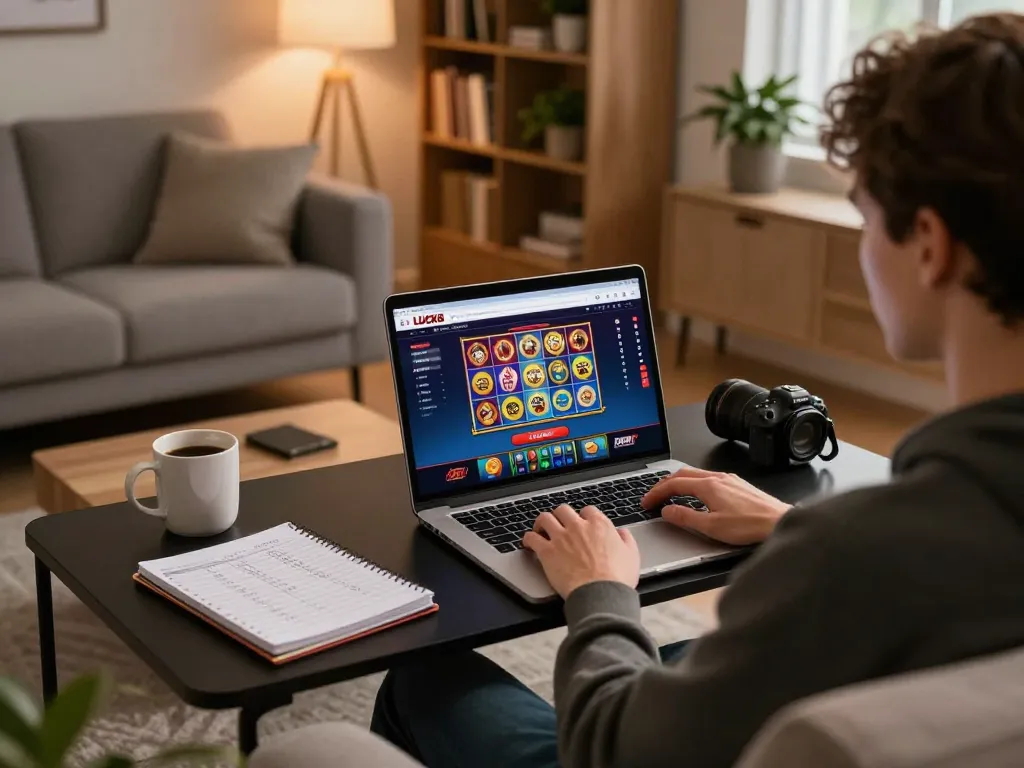 Player engaging with LUCK8 online casino from a cozy home setup, showcasing strategic gameplay.