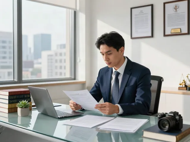 Lawyer reviewing case documents in a professional setting at https://f168.law/ with a modern office backdrop.