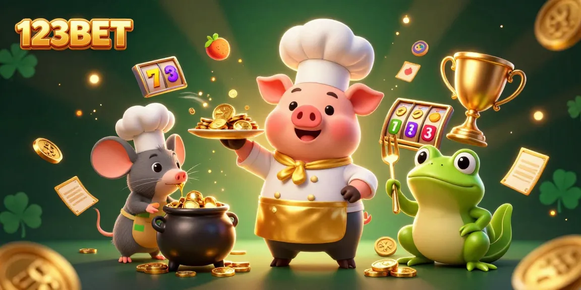 Experience the thrill of 123BET with vibrant gold coins and dynamic slot elements in this captivating casino illustration.