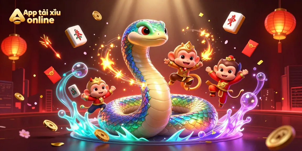Engage with the excitement of App tài xỉu online showcasing thrilling characters and game elements in a magical casino atmosphere.