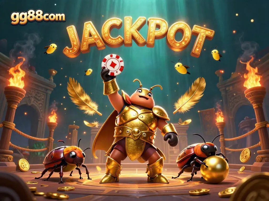 Play at gg88com where fun meets fortune with heroic beetles in an exciting casino scene.