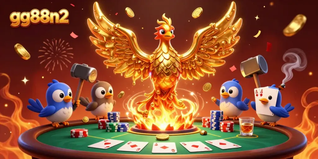 Experience high-stakes poker action at gg88n2 with a golden phoenix and casino elements