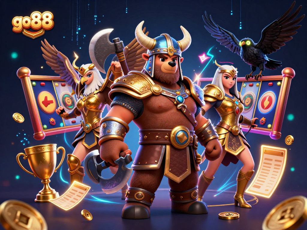 Engage with go 88 as the Viking berserker and Valkyrie eagle feature in a dynamic gambling scene.