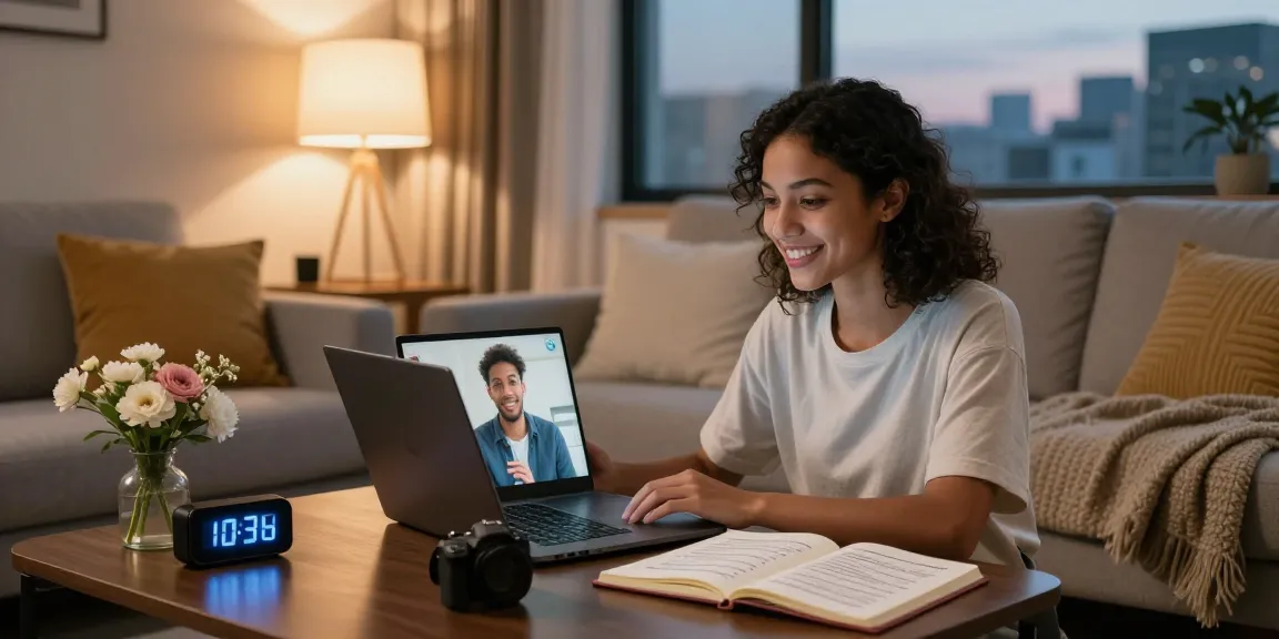 Engaging video chat on f168 com in a cozy living room.