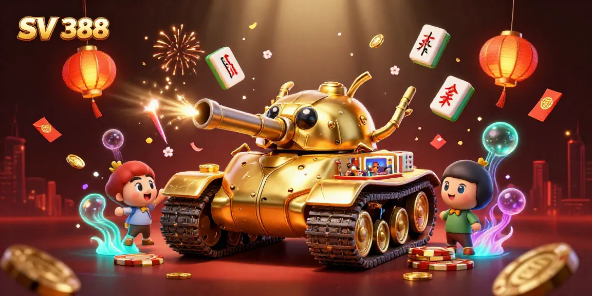 Experience the dynamic gaming world of SV 388 with a vibrant 3D digital illustration showcasing a unique casino beetle tank.