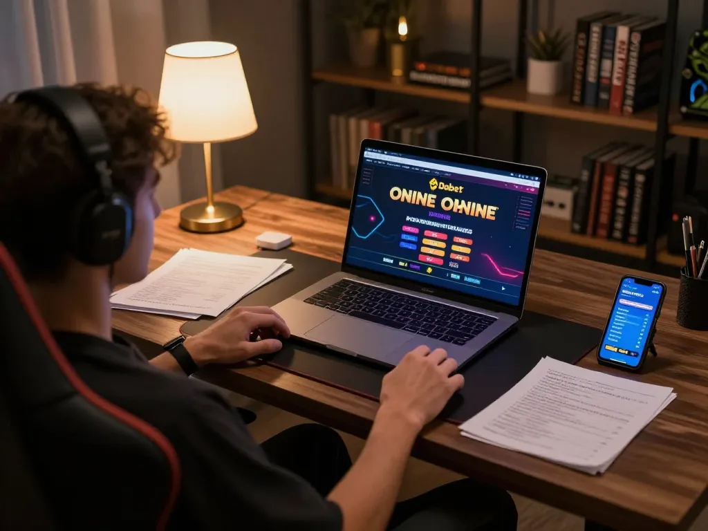 Dabet online casino interface displayed on a sleek laptop, symbolizing strategic gameplay and responsible gambling.