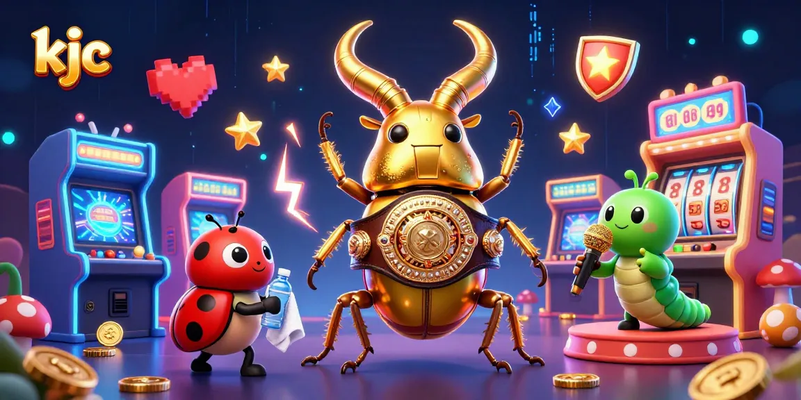 Engage with KJC's vibrant slot gaming world, featuring dynamic characters and vivid arcade elements.