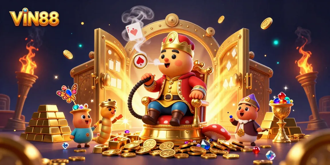 Experience the thrill of online gambling with VIN88's vibrant casino illustration, featuring a luxurious setting.