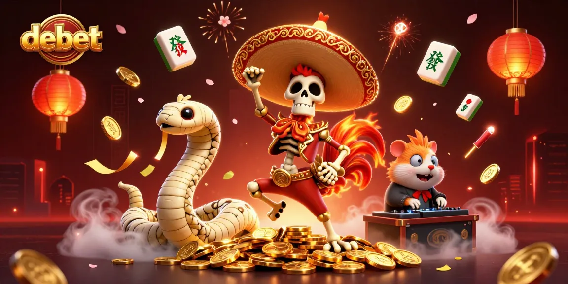 Engage with debet's vibrant online gaming scene featuring a skeleton mariachi and a golden backdrop.
