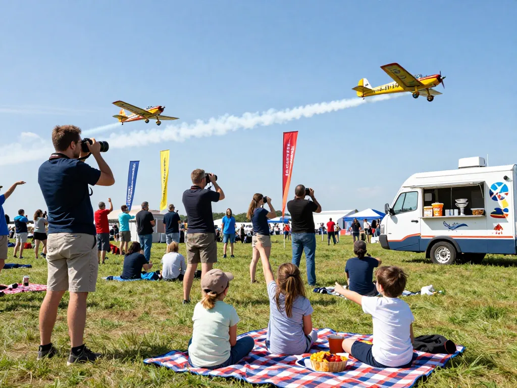 Fly88 airshow event with families enjoying aerial performances and vibrant aircraft in the sky.