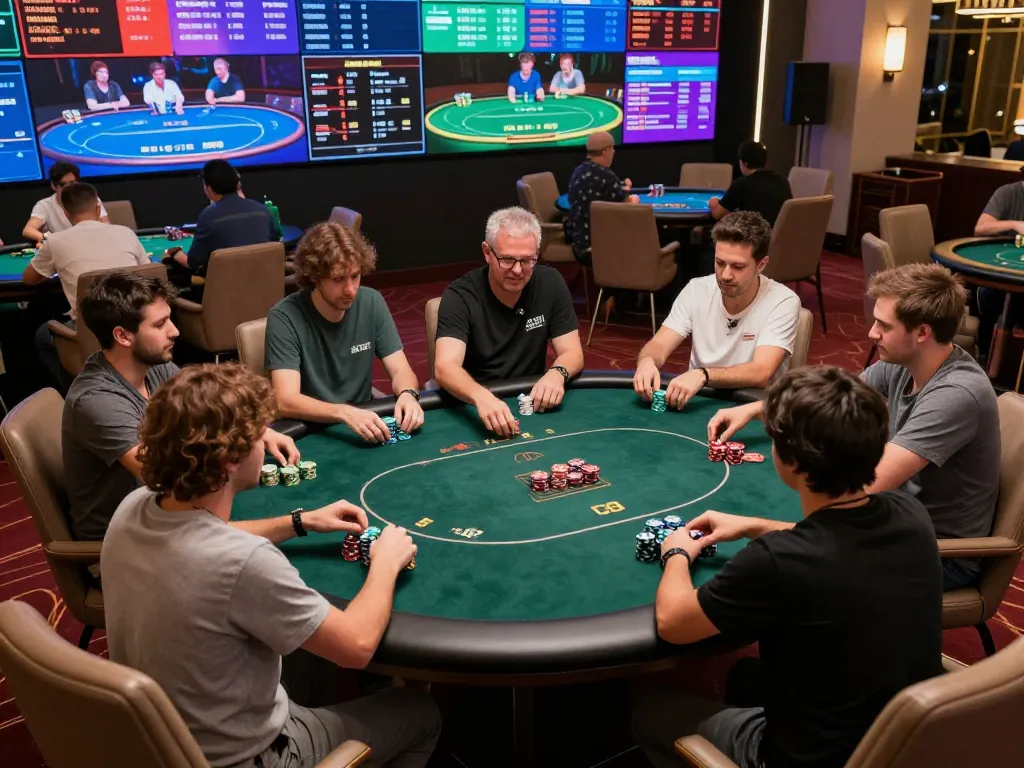 Online poker game excitement at jun88pl com with players strategizing and betting.