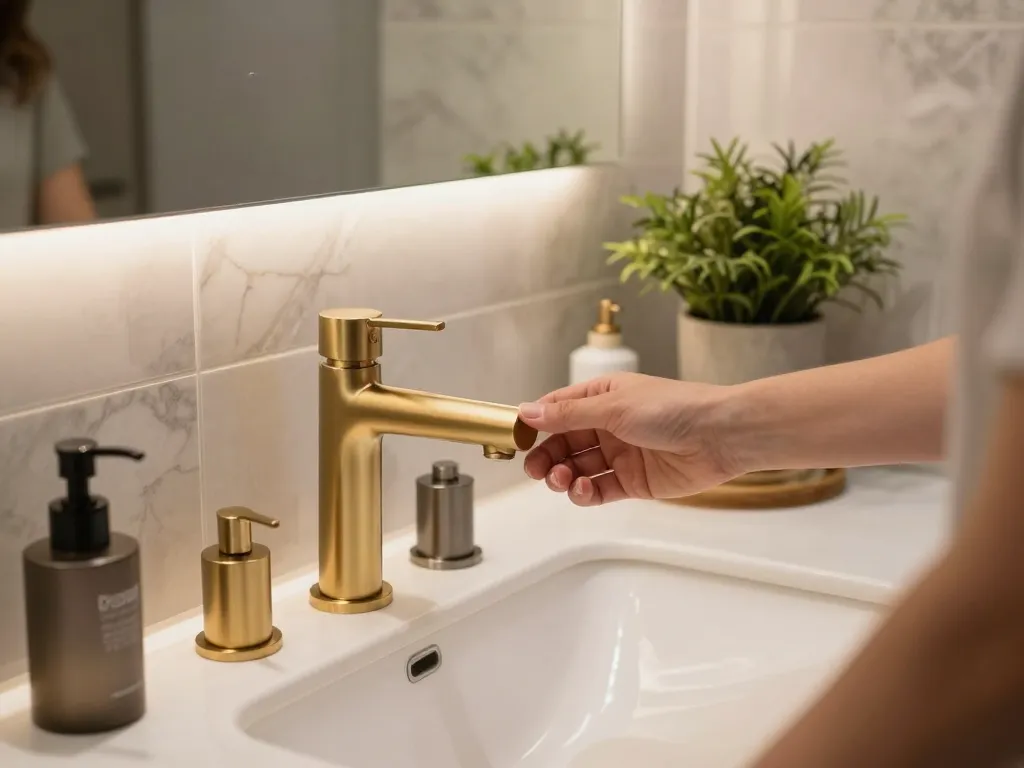 Elegante installatie van de Brauer inbouwkraan die een moderne badkamer verfraait, met luxe afwerkingen.