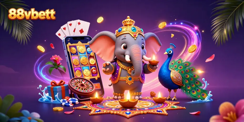Engage with thrilling 88vbett games at a vibrant online casino featuring interactive elements and festive themes.
