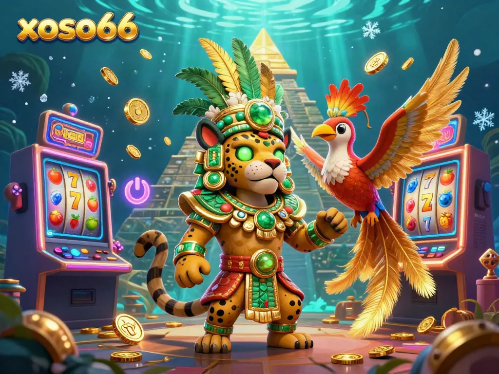 Experience thrilling slots with xoso66 in a vibrant 3D illustration featuring colorful machines and dynamic gameplay.