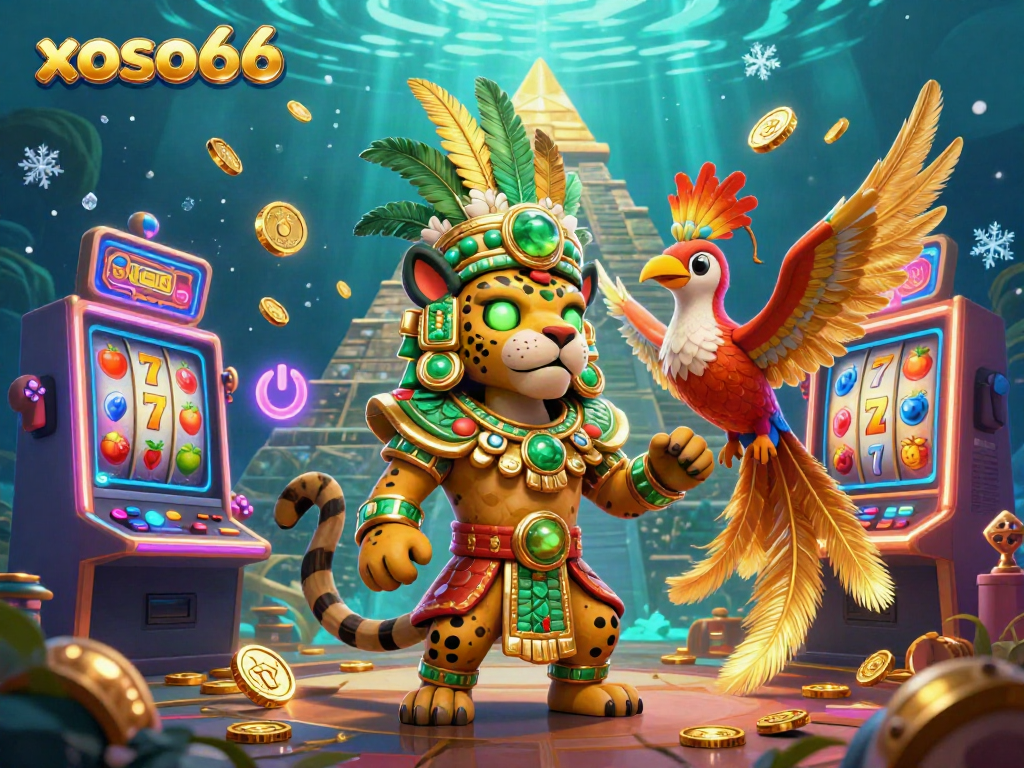 Experience thrilling slots with xoso66 in a vibrant 3D illustration featuring colorful machines and dynamic gameplay.