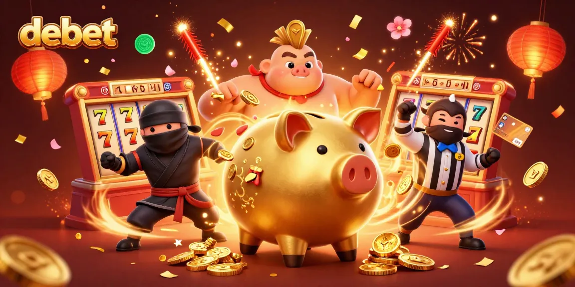 Experience the thrilling debet action with a dynamic casino scene featuring playful characters and festive elements.