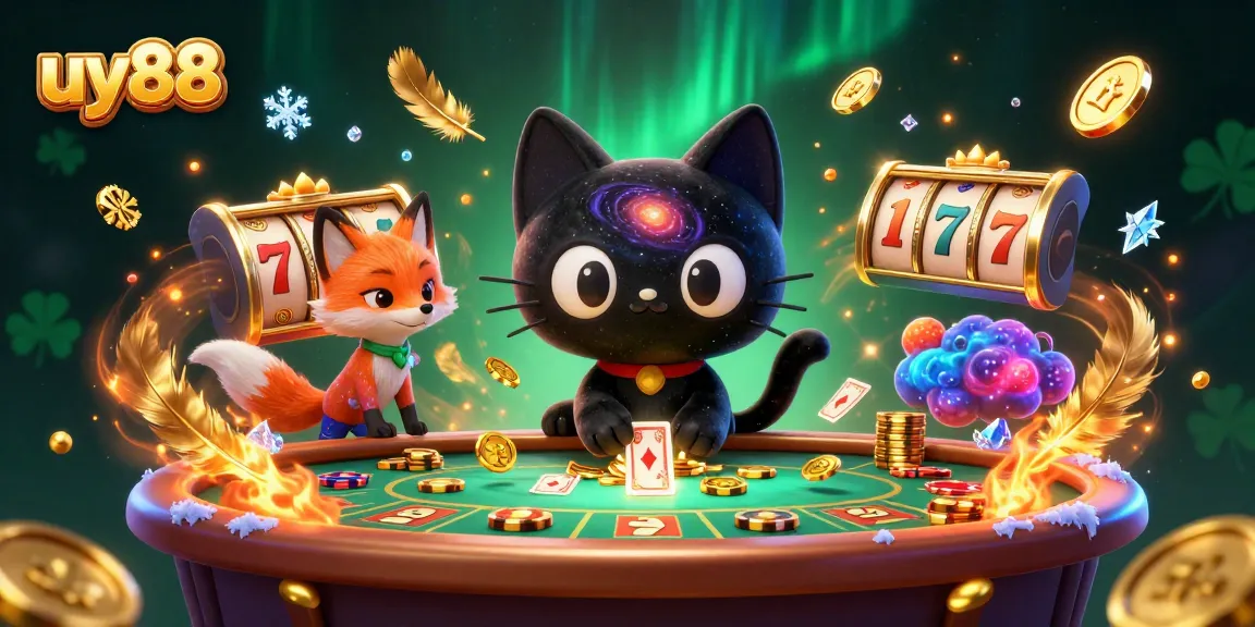 Experience uy88's exciting casino atmosphere with a cosmic twist featuring vibrant characters.