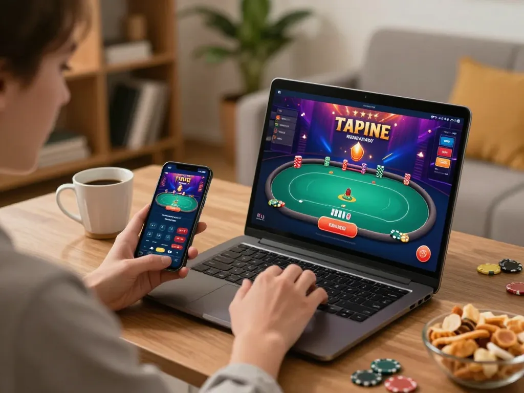 Player engaging in strategic poker gameplay at top88pq.com on a laptop in a cozy living space