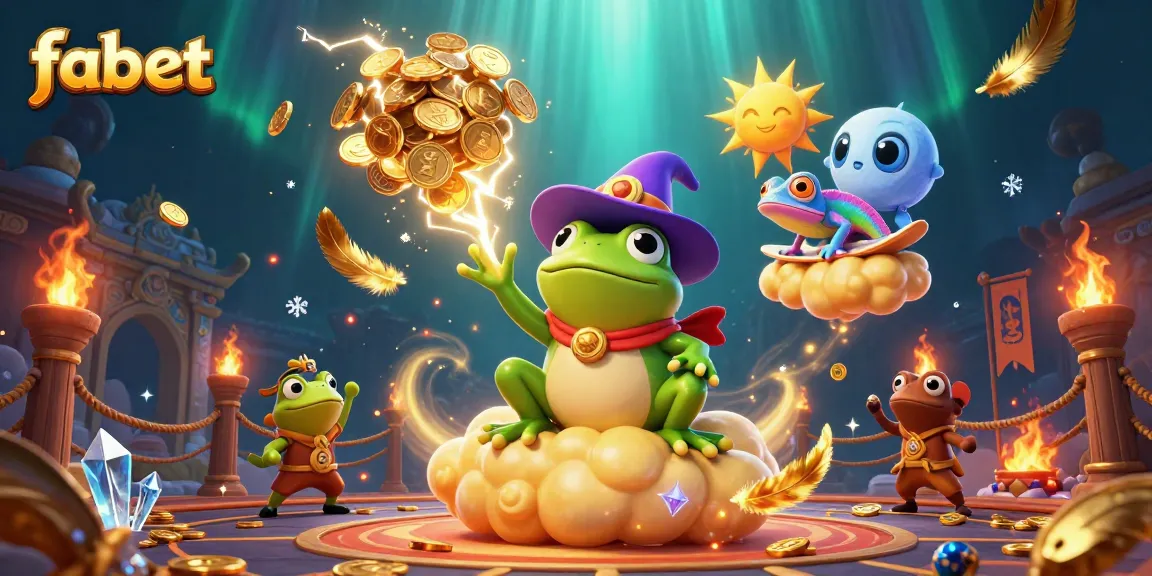 Experience dynamic gambling action with fabet as a weather wizard frog conjures golden coins in a lively casino scene.