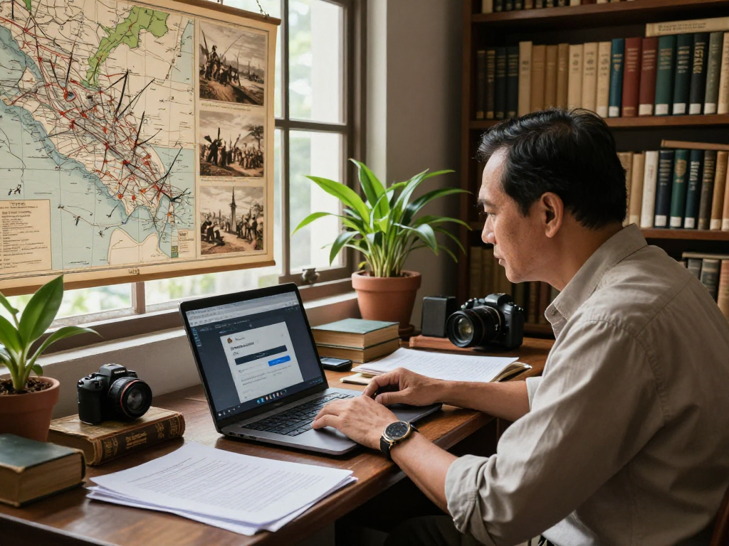 Dive into the history of the Dutch-Indonesian war with a scholar researching important events at a library; discover how to access rokok88 login.