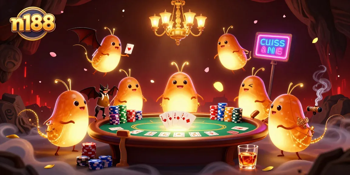 Join the fun at n188's vibrant casino with glowworms and poker excitement!