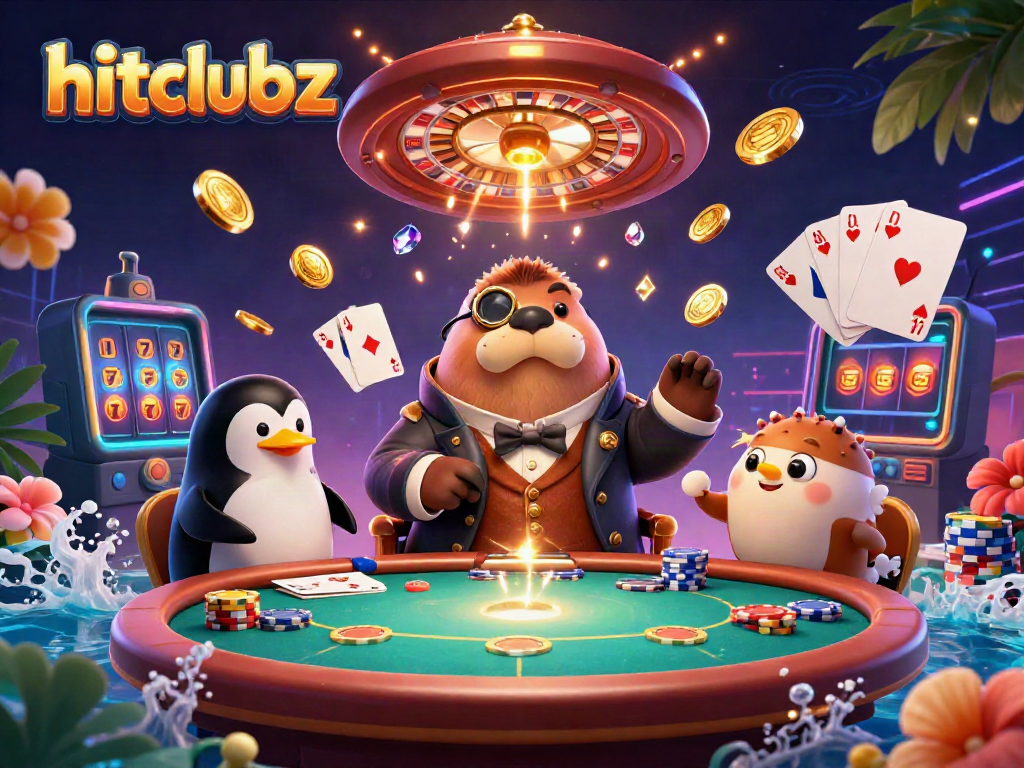 Experience the excitement of hitclubz with a whimsical underwater poker match featuring a walrus, penguin dealer, and bluffing pufferfish.