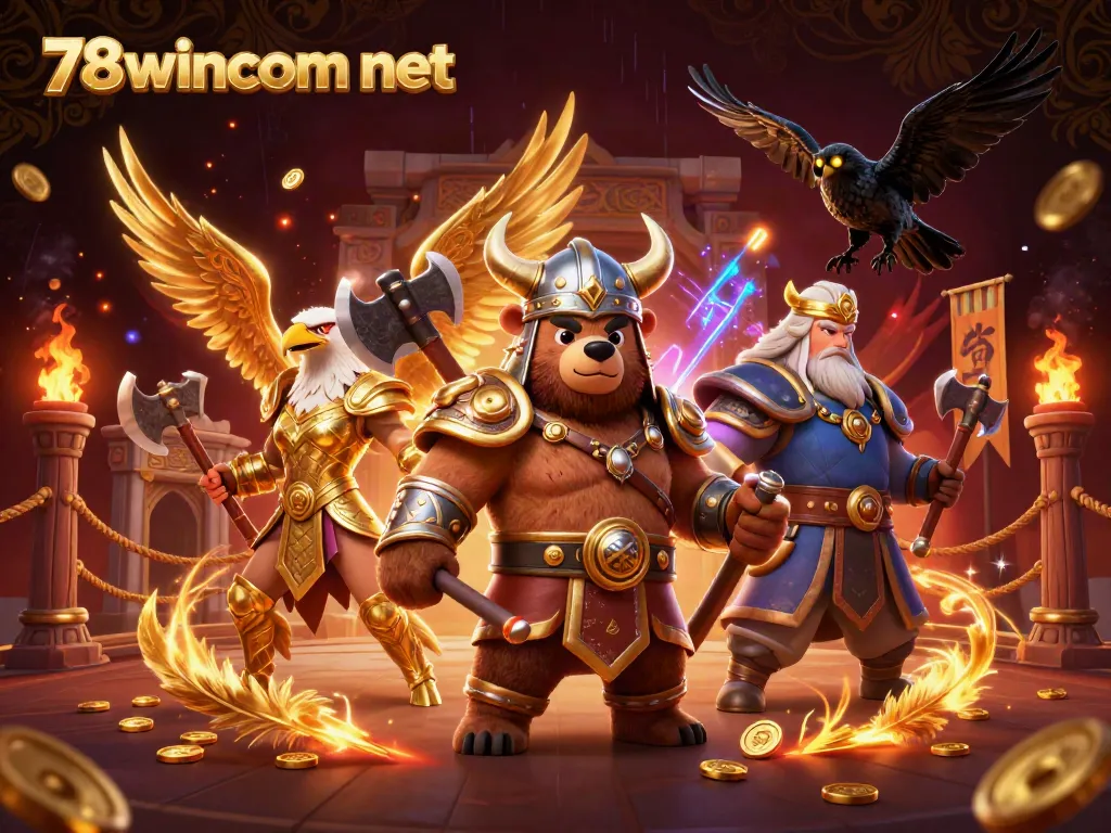 Experience the thrill of gaming at 78wincom net with a Viking berserker, Valkyrie eagle, and runes in action.