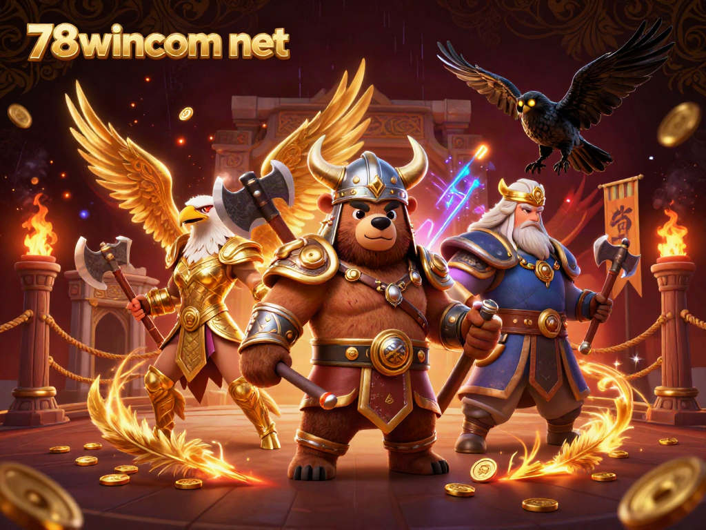 Experience the thrill of gaming at 78wincom net with a Viking berserker, Valkyrie eagle, and runes in action.