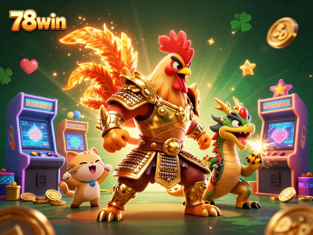 Engage with thrilling gameplay at 78win featuring a rooster warrior and dragon, igniting excitement.