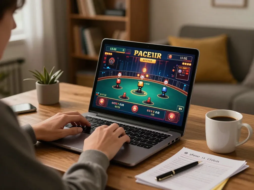 Player engaging with go8 online casino from cozy home setup, focused on gaming strategy.