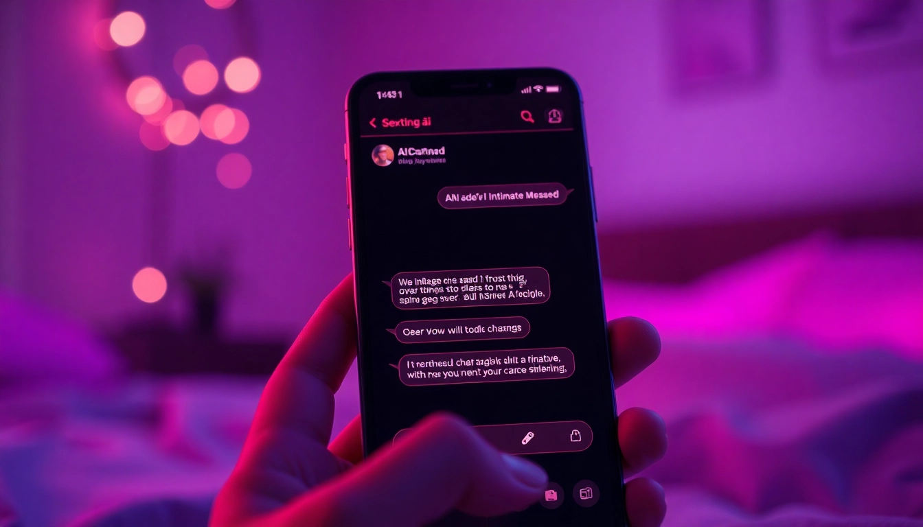 Sexting ai interaction showcased on a smartphone amidst an intimate bedroom ambiance.