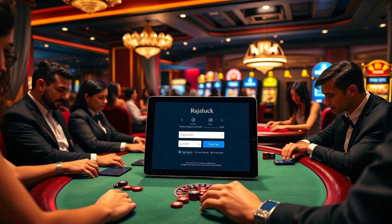 Engage in high-stakes play at Rajaluck Login with vibrant casino visuals and poker excitement.