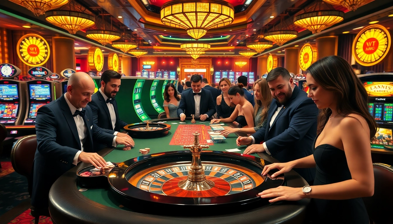 Engaged players enjoying thrilling games at 888new com casino. High energy with vibrant atmosphere.