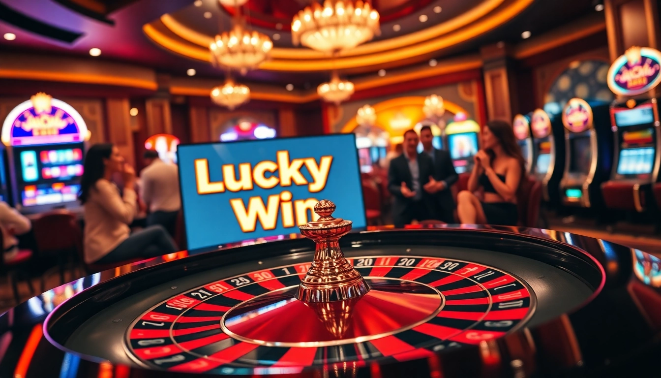 Experience the excitement of a lucky win at a luxurious casino with vibrant roulette and enthusiastic players.