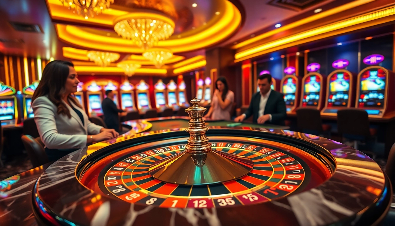 Players enjoying a thrilling roulette game at a luxurious casino featuring 7m-style elements.