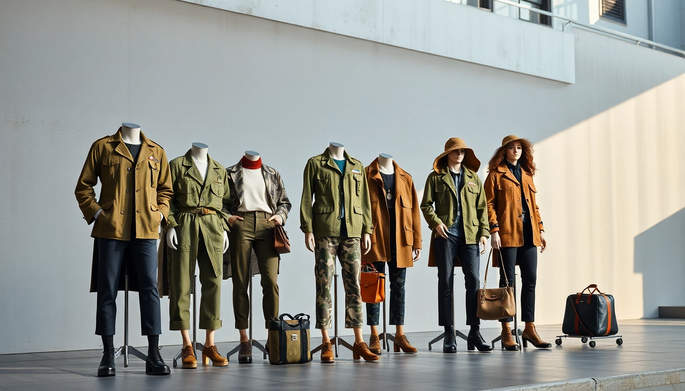 Creatieve kledingstukken gemaakt van army print katoen met een moderne flair.