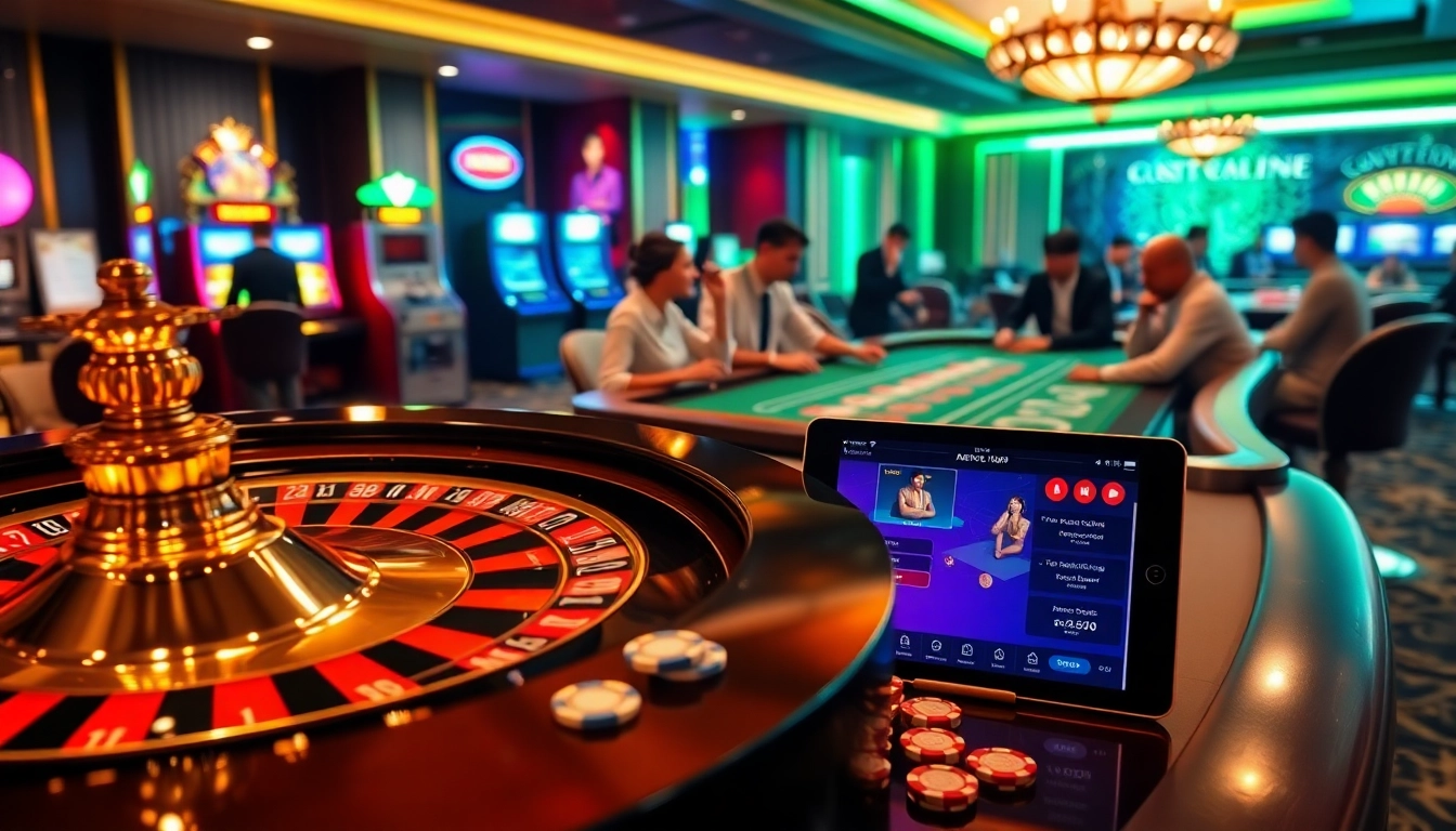 Experience the thrill of rr88 có uy tín không with a vibrant casino scene featuring a roulette wheel and poker tables.
