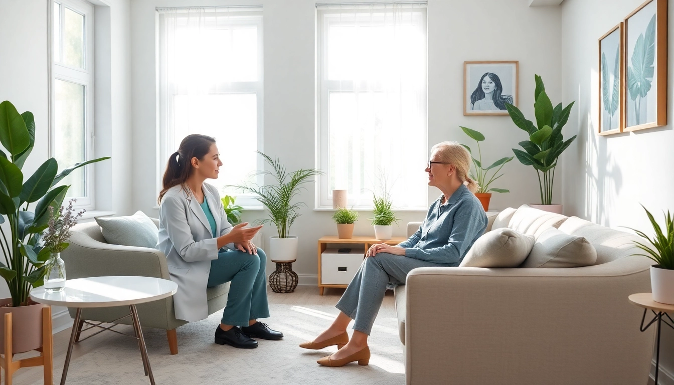 Engaging therapist offering mental health tips in a tranquil office setting to promote mental wellness.