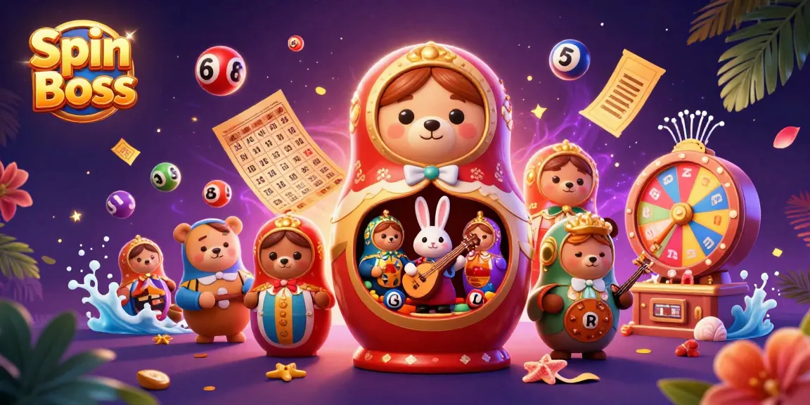 Spin Boss showcases a dynamic scene with lively bears and vibrant lottery elements, embodying online gaming excitement.