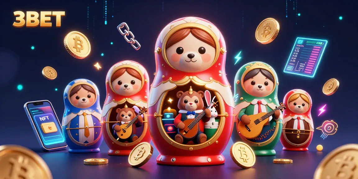 Engage with 3BET through a vibrant casino scene featuring colorful characters and crypto elements.