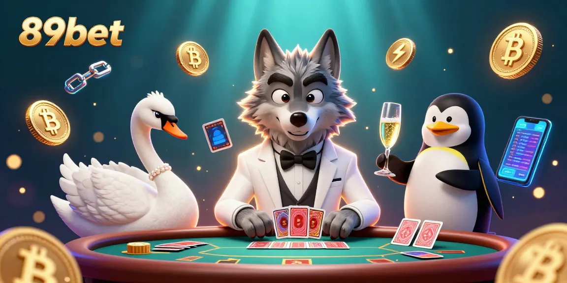 Experience the thrilling card games at 89bet with a sophisticated gambling scene featuring unique characters.