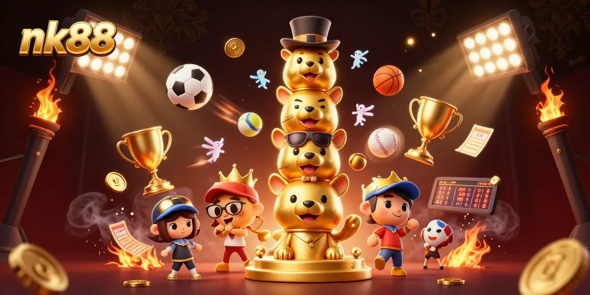 Engage with nk88's vibrant sports betting world featuring animated casino elements and lively dynamics.