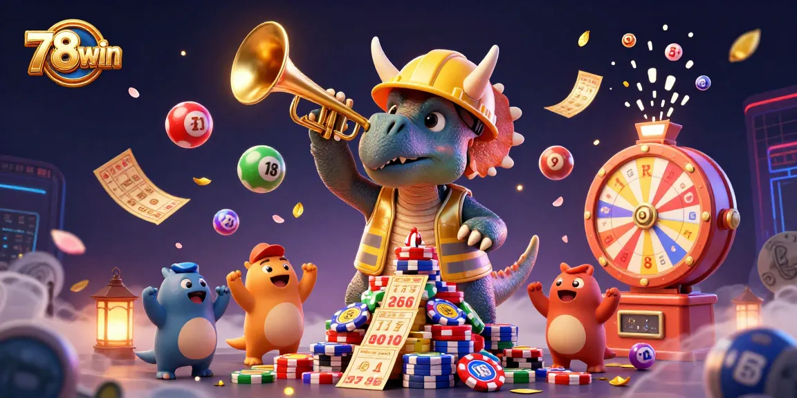 Join the excitement at 78win with a triceratops and friends celebrating a casino-themed event!
